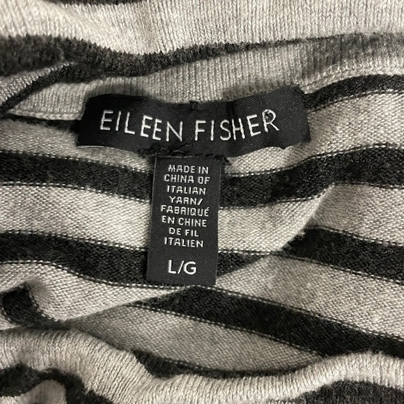 Eileen Fisher Black Gray White Striped Cowl neck drawstring pullover popover - Picture 4 of 5